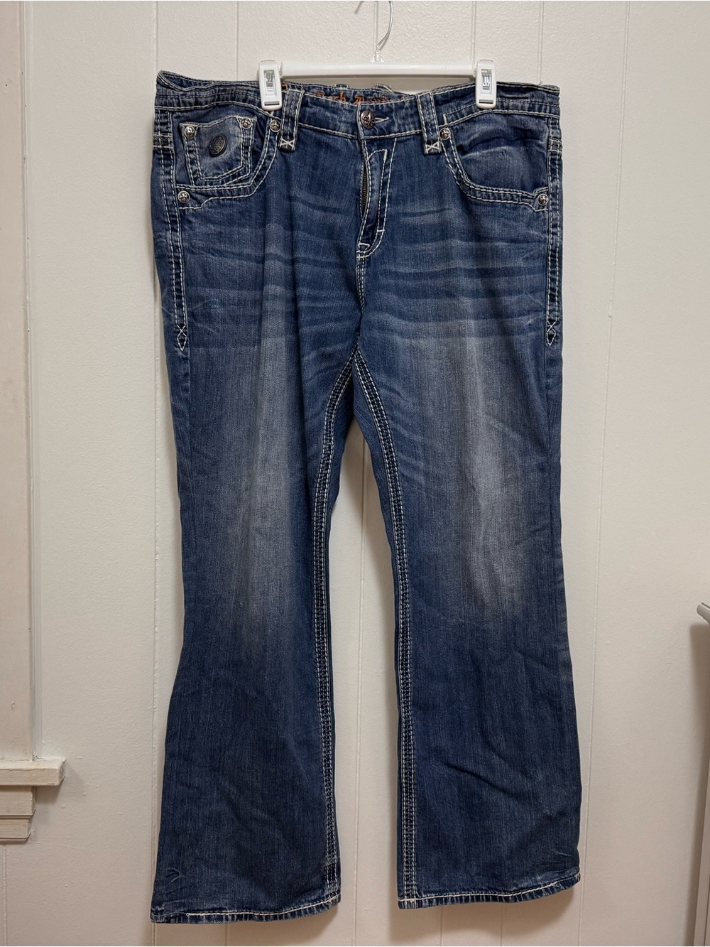 Rock Revival Marley Bootcut Jeans Men’s Size 40x32 Blue Embroidered Denim